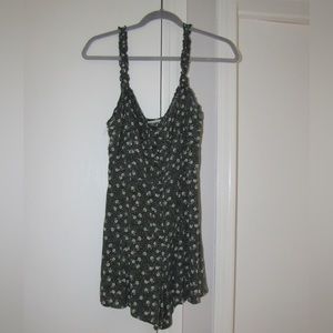 Green Floral Print Romper